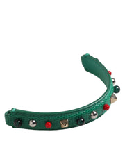 Dolce & Gabbana Green Embellished Leather Bag Handle Women Shoulder Strap