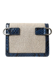 Dolce & Gabbana Beige Raffia Blue Leather Trim Mini Shoulder Purse Crossbody Bag