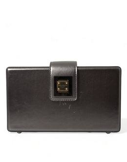 Dolce & Gabbana Steel Gray Leather Box Shape Shoulder Gold DG Logo Plaque Bag