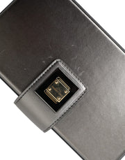 Dolce & Gabbana Steel Gray Leather Box Shape Shoulder Gold DG Logo Plaque Bag