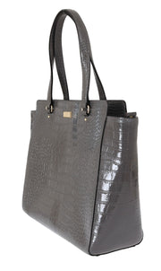 Kate Spade Grey Croc Embossed Leather Elissa Bristol Drive Tote Handbag Bag