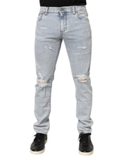 Dolce & Gabbana Light Blue Distressed Slim Fit Ripped Denim Jeans