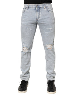 Dolce & Gabbana Light Blue Distressed Slim Fit Ripped Denim Jeans