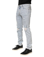 Dolce & Gabbana Light Blue Distressed Slim Fit Ripped Denim Jeans