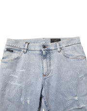 Dolce & Gabbana Light Blue Distressed Slim Fit Ripped Denim Jeans