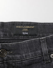 Dolce & Gabbana Black Cotton Slim Fit Distressed Ripped Logo Jeans