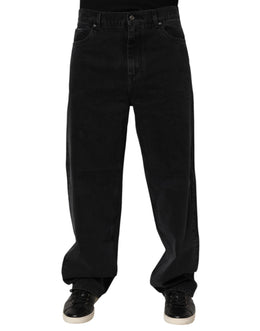 Dolce & Gabbana Black Denim Wide Leg Relaxed Fit Pants Jeans