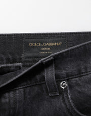 Dolce & Gabbana Black Denim Wide Leg Relaxed Fit Pants Jeans