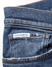 Dolce & Gabbana Blue Cotton Logo Plaque Skinny Men Denim Jeans