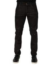 Dolce & Gabbana Dark Brown Tattered Cotton Skinny Denim Jeans