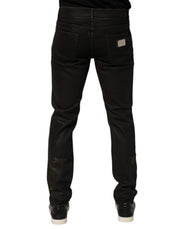 Dolce & Gabbana Dark Brown Tattered Cotton Skinny Denim Jeans