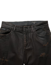 Dolce & Gabbana Dark Brown Tattered Cotton Skinny Denim Jeans