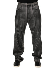 Dolce & Gabbana Black Grey Graphic Print Denim Pants Jeans
