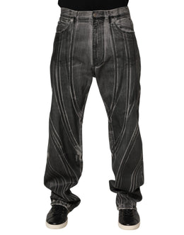 Dolce & Gabbana Black Grey Graphic Print Denim Pants Jeans