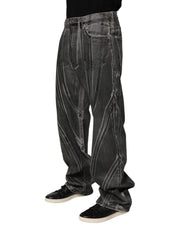 Dolce & Gabbana Black Grey Graphic Print Denim Pants Jeans