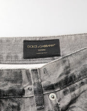 Dolce & Gabbana Black Grey Graphic Print Denim Pants Jeans
