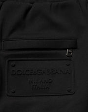Dolce & Gabbana Black Cotton Drawstring Logo Sweatpants Pants