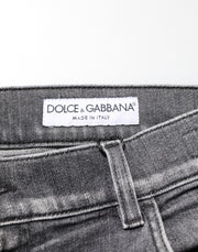 Dolce & Gabbana Grey Cotton Denim Slim Fit Distressed Pants Jeans