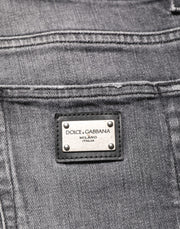 Dolce & Gabbana Grey Cotton Denim Slim Fit Distressed Pants Jeans