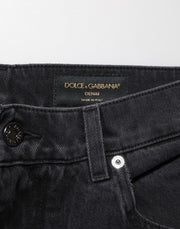 Dolce & Gabbana Black Cotton Logo Men Mid Waist Denim Jeans
