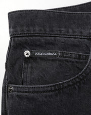 Dolce & Gabbana Black Cotton Logo Men Mid Waist Denim Jeans