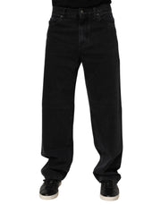 Dolce & Gabbana Black Cotton Logo Men Mid Waist Denim Jeans