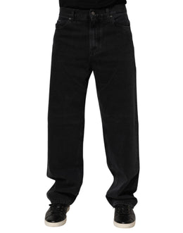 Dolce & Gabbana Black Cotton Logo Men Mid Waist Denim Jeans