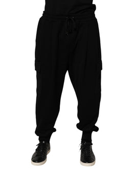 Dolce & Gabbana Black Cotton Blend Cargo Joggers Drawstring Pants