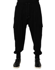 Dolce & Gabbana Black Cotton Blend Cargo Joggers Drawstring Pants