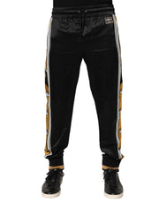 Dolce & Gabbana Black Gold Satin Crown Side Stripe Jogger Pants