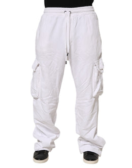 Dolce & Gabbana White Cotton Cargo Trousers Logo Patch Pants