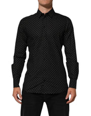 Dolce & Gabbana Black Polka Dot Cotton GOLD Men Formal Dress Shirt