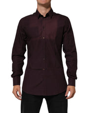 Dolce & Gabbana Maroon Cotton Collared GOLD Formal Dress Shirt