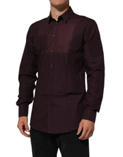 Dolce & Gabbana Maroon Cotton Collared GOLD Formal Dress Shirt