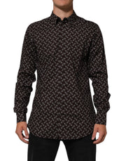 Dolce & Gabbana BrownFloral Collared GOLD Formal Dress Shirt