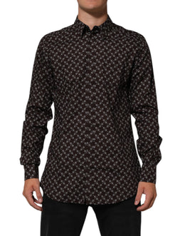 Dolce & Gabbana BrownFloral Collared GOLD Formal Dress Shirt