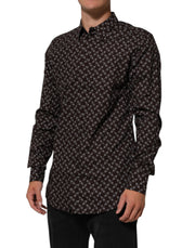 Dolce & Gabbana BrownFloral Collared GOLD Formal Dress Shirt