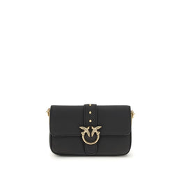 PINKO Black Calf Leather Bos Taurus Shoulder Bag