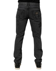 Dolce & Gabbana Black Tattered Skinny Cotton Men Denim Jeans