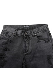 Dolce & Gabbana Black Tattered Skinny Cotton Men Denim Jeans
