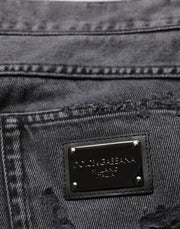 Dolce & Gabbana Black Tattered Skinny Cotton Men Denim Jeans