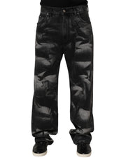 Dolce & Gabbana Black Marbled Effect Straight Men Denim Jeans