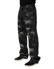 Dolce & Gabbana Black Marbled Effect Straight Men Denim Jeans
