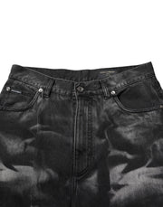 Dolce & Gabbana Black Marbled Effect Straight Men Denim Jeans