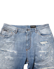 Dolce & Gabbana Blue Distressed Ripped Denim Trouser Jeans
