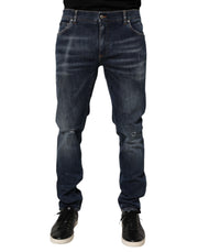Dolce & Gabbana Dark Blue Washed Running Ripped Denim Jeans
