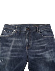 Dolce & Gabbana Dark Blue Washed Running Ripped Denim Jeans