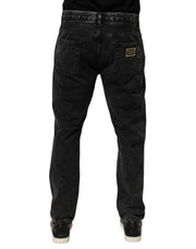 Dolce & Gabbana Black Washed Ripped Loose Cotton Denim Jeans