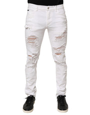 Dolce & Gabbana White Distressed Ripped Denim Trouser Jeans