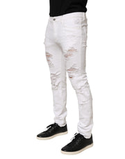 Dolce & Gabbana White Distressed Ripped Denim Trouser Jeans
